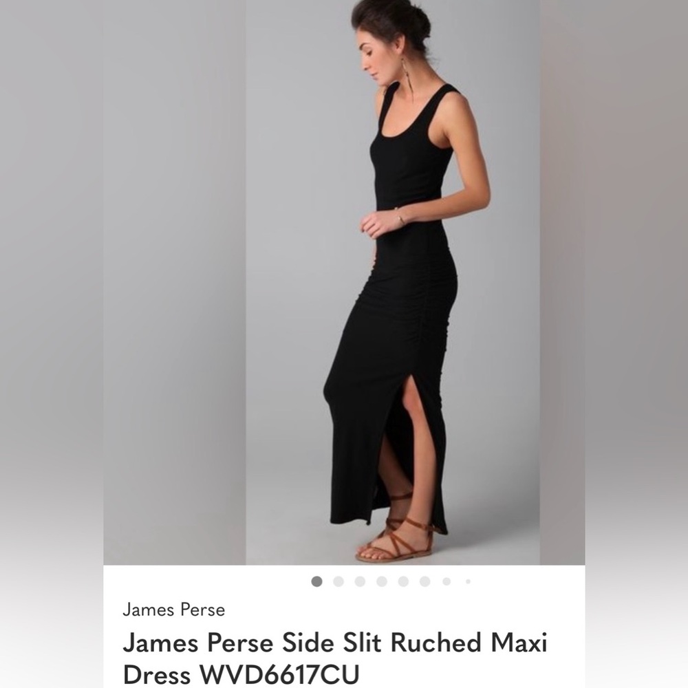 James Perse black tank ruched dress with side slit